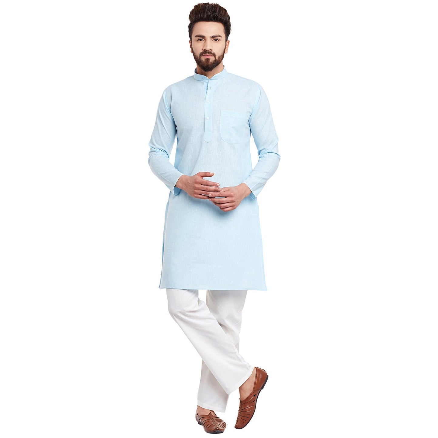 SOJANYA (Since 1958 Men's Sky Blue Cotton Linen Kurta Pyjama