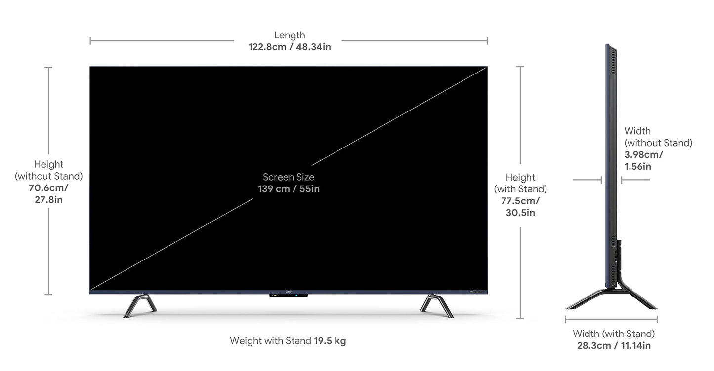 Acer 139 cm (55 inches) W Series 4K Ultra HD QLED Smart Android TV AR55AR2851QD (Metallic Grey)