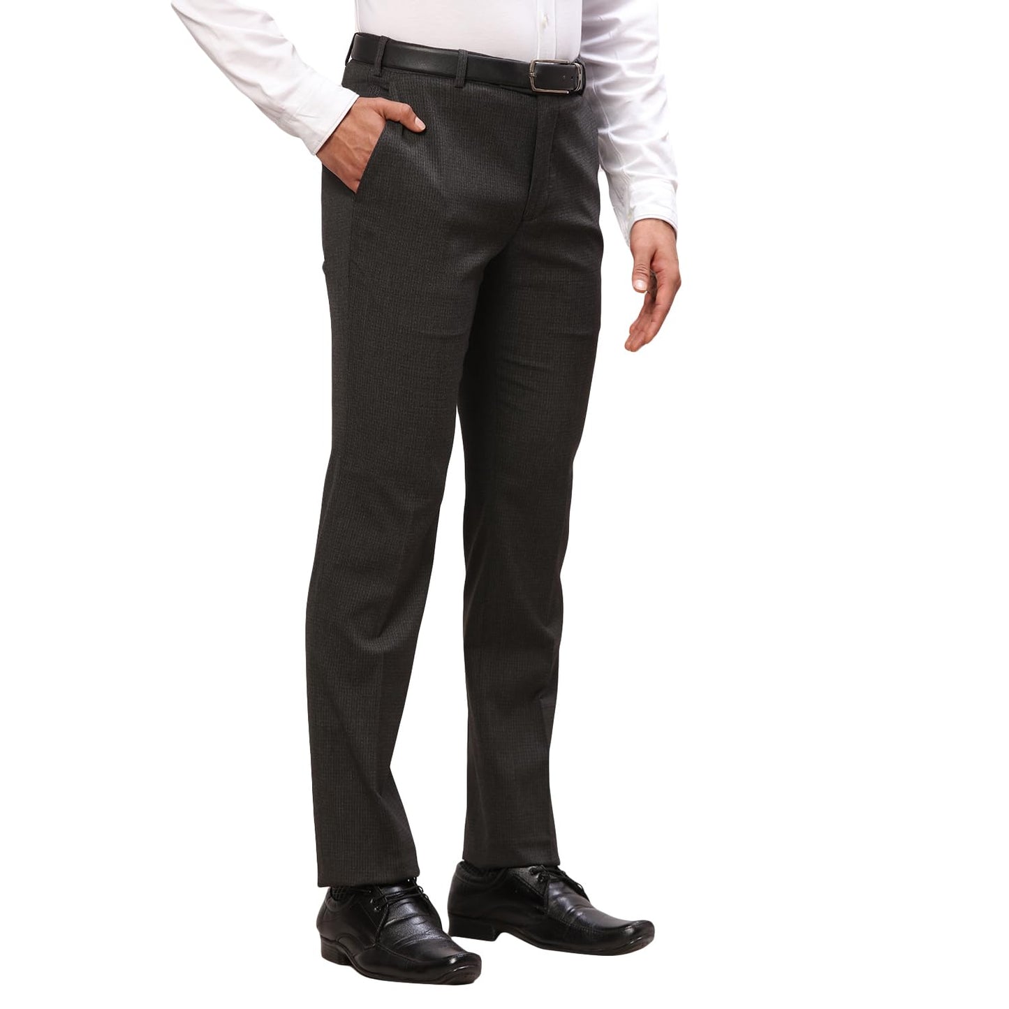 Raymond Men's Slim Fit Structure Pattern Polyester Viscose Blend Flat Front Trouser (Size: 32)-RMTS04706-G8 Dark Grey
