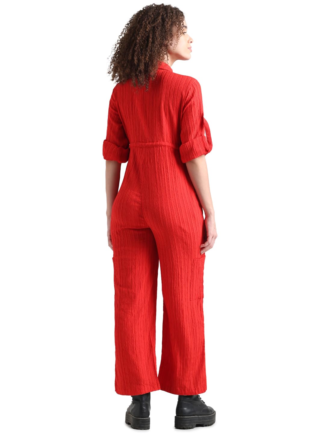 ONLY Women Solid Cotton Red Jumpsuit
