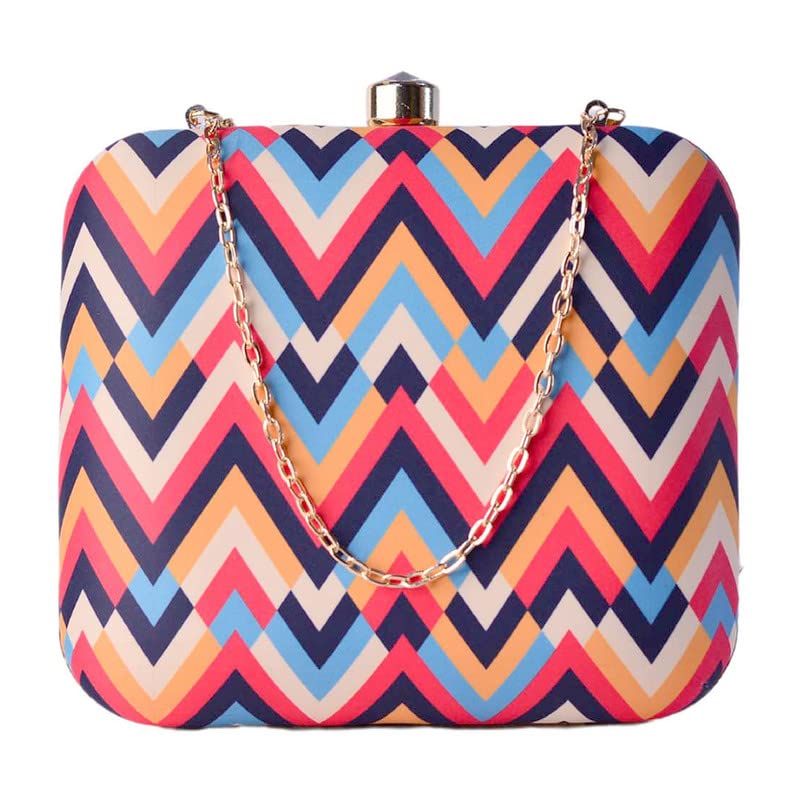 Artklim Multi-Color Zig Zag Printed Clutch