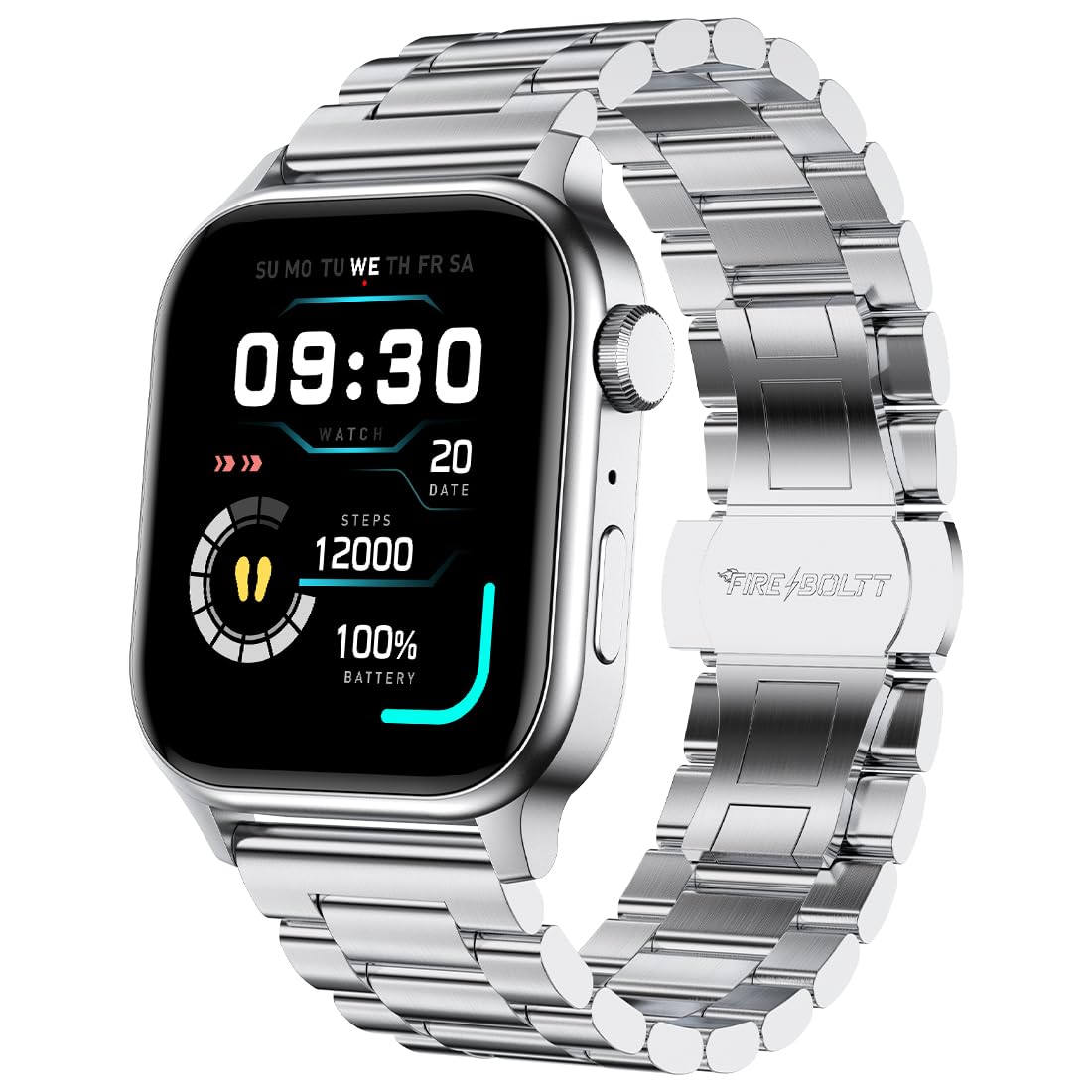 Fire-Boltt Rise Smart Watch, 1.85" HD Display, Metal Body with Bluetooth Calling, Rotating Crown, AI Voice Assistant, 120 Sports Modes, Neon UI, SpO2 & Heart Rate Monitoring (Silver C)