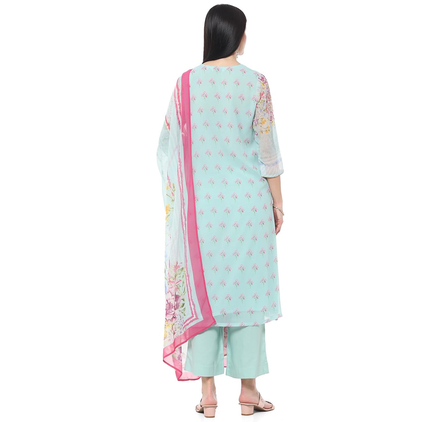 BIBA Women PRINTED STRAIGHT SALWAR KURTA DUPATTA(SKDASSORTED9636_LIGHT GREEN_36)