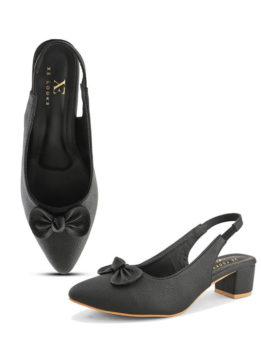 XE Looks Black Slingback Heels | Pointed-Toe Design | Comfortable & Stylish Cushioned Footbed Heels For Girl & Women