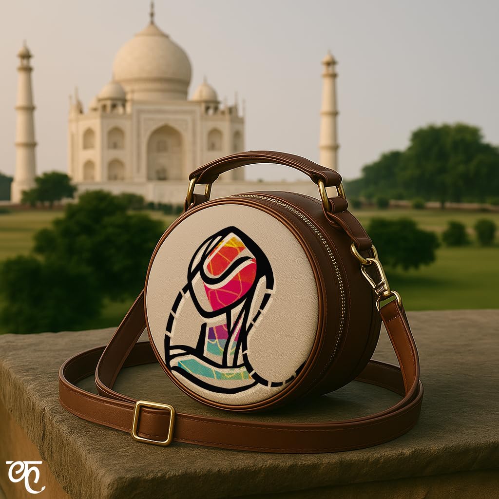 Kalankit Round Sling For Women | Girls Crossbody Bags | Side Bags With Adjustable Strap | Travel Box Sling Bags | Colourful Human