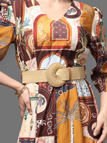 Kazo Souks Midi Dress with Belt (Brown_L)