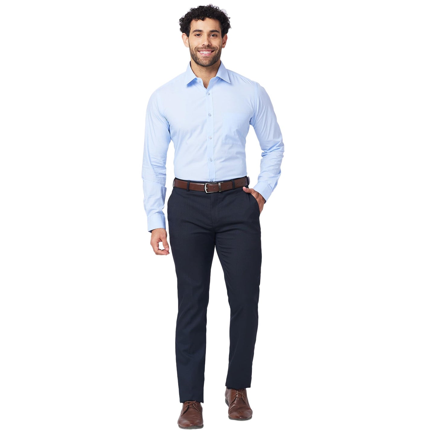 Raymond Men's Slim Fit Pure Cotton Structure Pattern Semi Cutaway Collar Full Sleeve Formal Shirt (Size: 44)-RMSX12860-B2 Light Blue