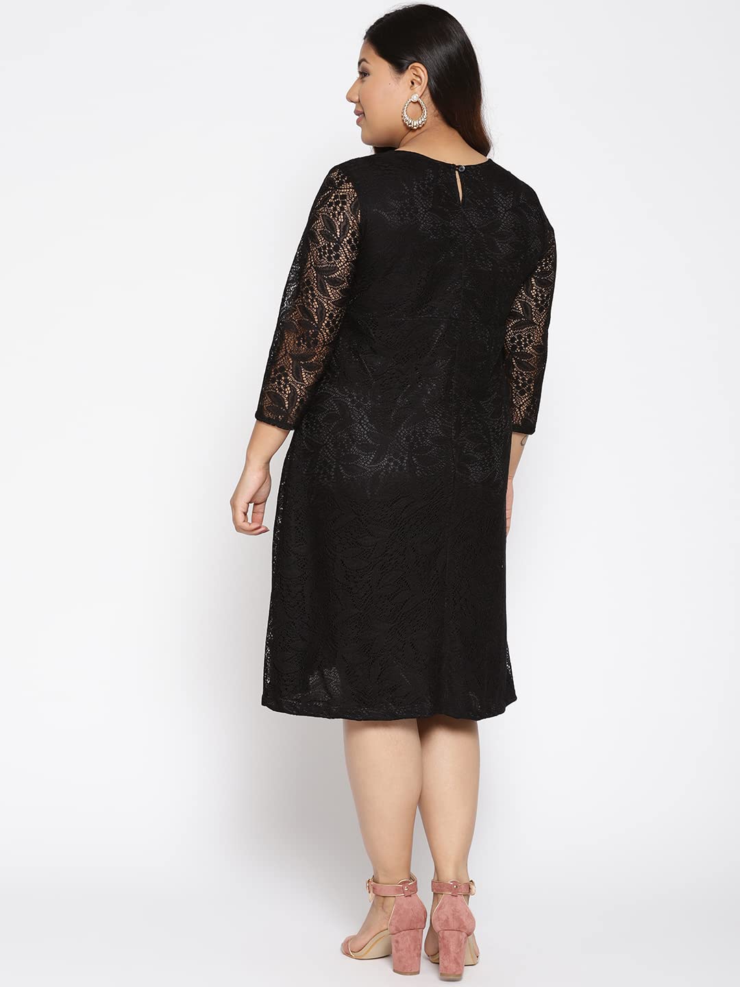 The Pink Moon Women's A-Line Knee Length Plus Size Floral Lace Party Dress (TIMD014K_Black_2XL)