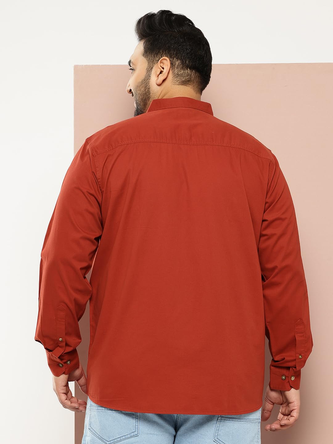 Thomas Scott Men's | Plus Size | Regular Fit | Long Sleeves | Spread Collar | Solid | 2 Flap Pockets | 100% Cotton | Casual | Shirt (TS1168_Rust_3XL)