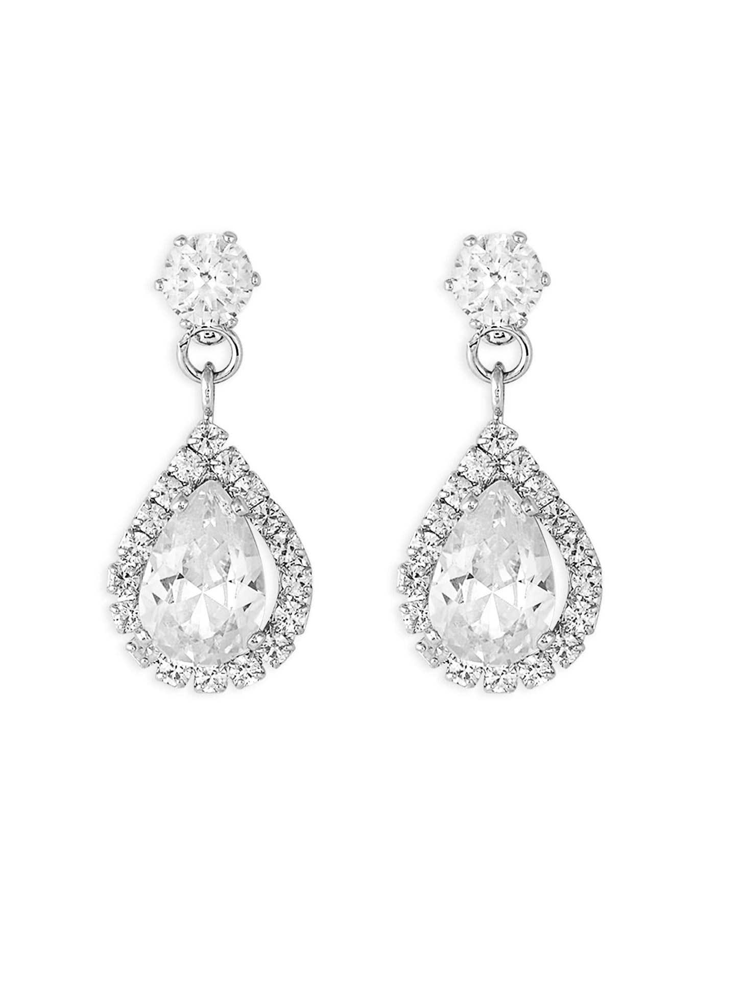 ZAVERI PEARLS Silver Tone Dazzling Austrian Diamonds Embellished Contemporary Necklace & Earring Set For Women-ZPFK18200