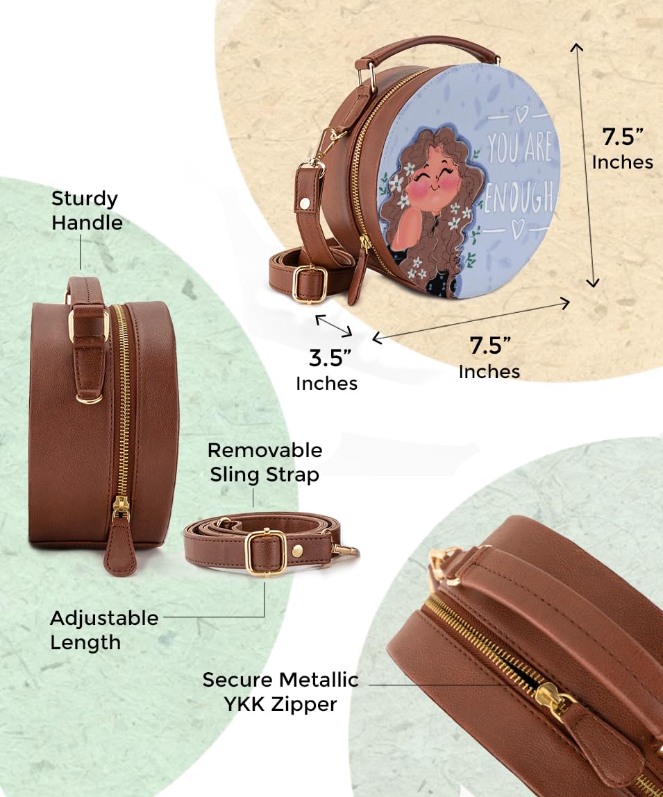 Kalankit Round Sling Bag and Wallet for Girls | Handmade Vegan Leather Gift Combo | Compact, Trendy, Lightweight | Rakhi Gift for Sister | You Are Enough!