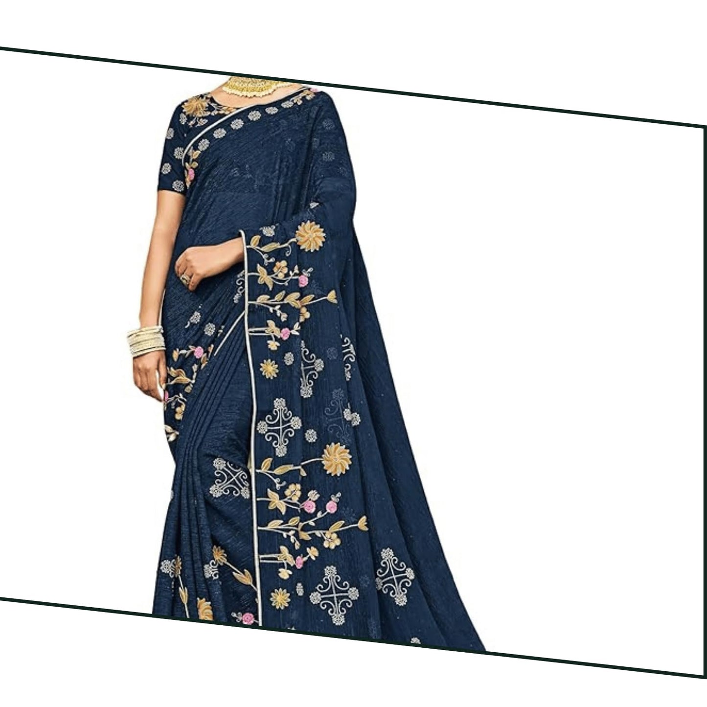 Laxmipati Sarees Women's Floral Embroidery Chiffon Saree in Blue Color with unstitched Blouse Material - Embrace Trendy Style And Timeless Elegance in this Exquisite Attire