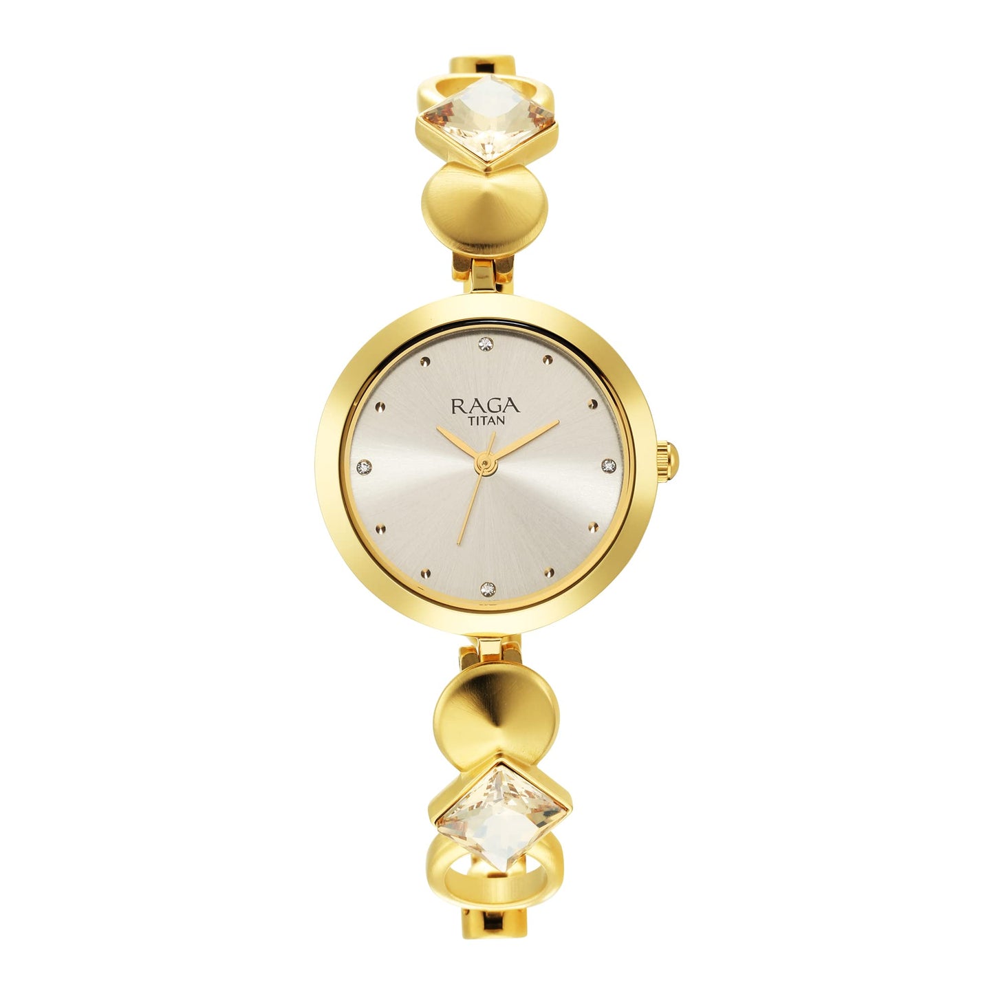 Titan Raga Love All Quartz Analog Silver Dial Gold Metal Strap Watch for Women - NT2606YM08