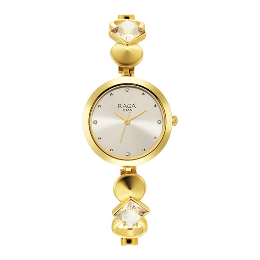 Titan Raga Love All Quartz Analog Silver Dial Gold Metal Strap Watch for Women - NT2606YM08