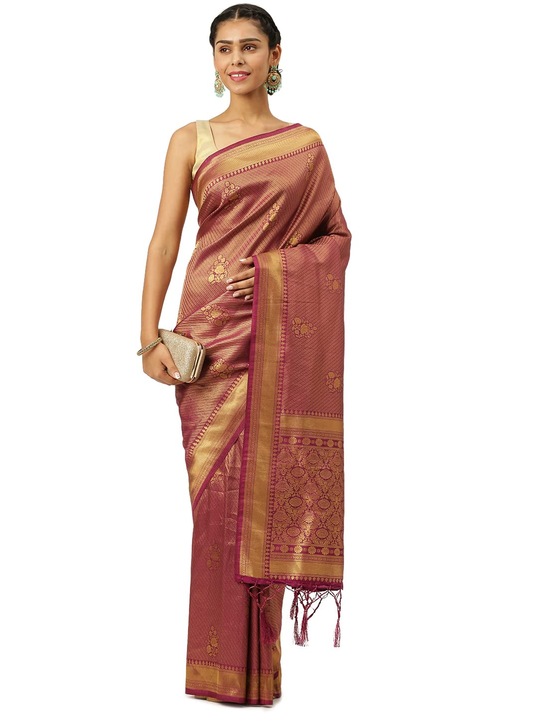 KARAGIRI Womens Kanjivaram Silk Purple Saree With Blouse Piece