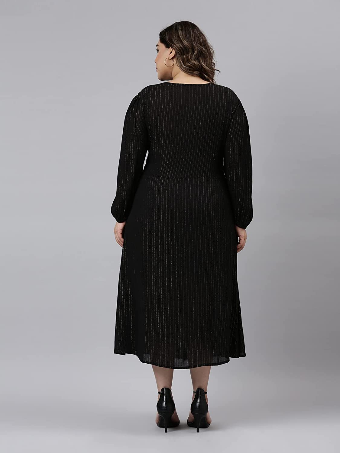 The Pink Moon Women's Maxi Plus Size Lurex Dress - (DRS_100_GOLDLX_Black_2XL)