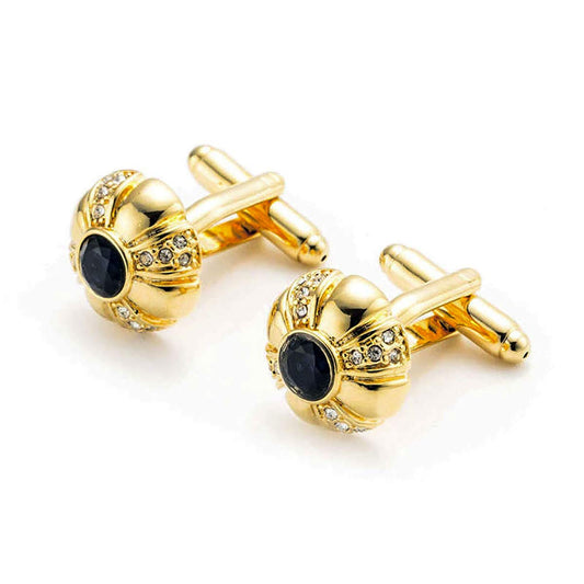 Ruvee Gold-Tone Cufflinks for Men with Royal Blue Sapphire-Style Center Stone & Crystal Accents – Luxury Formal Accessories for Weddings, Business & Black-Tie Events