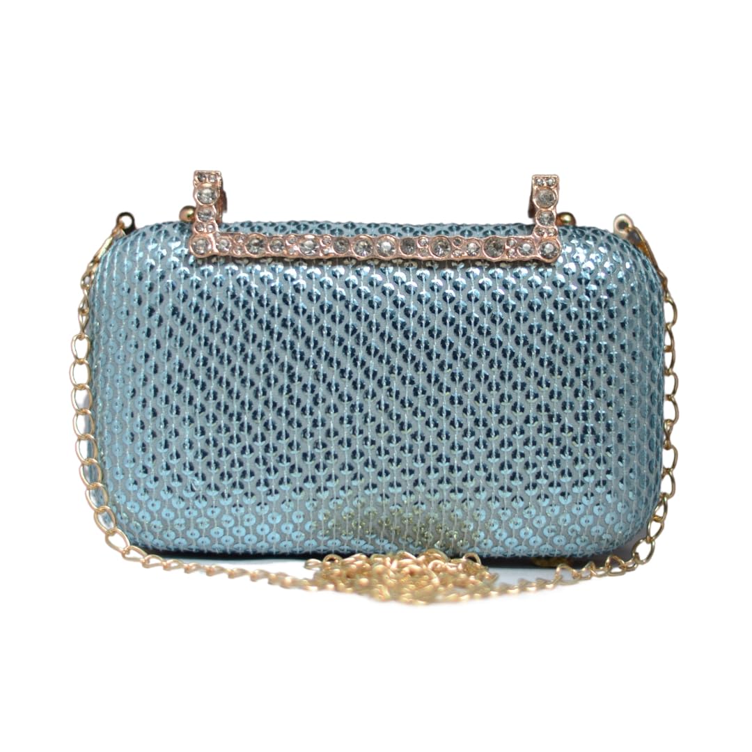 Artklim Blue Shimmery Fabric Party Clutch Bag For Women