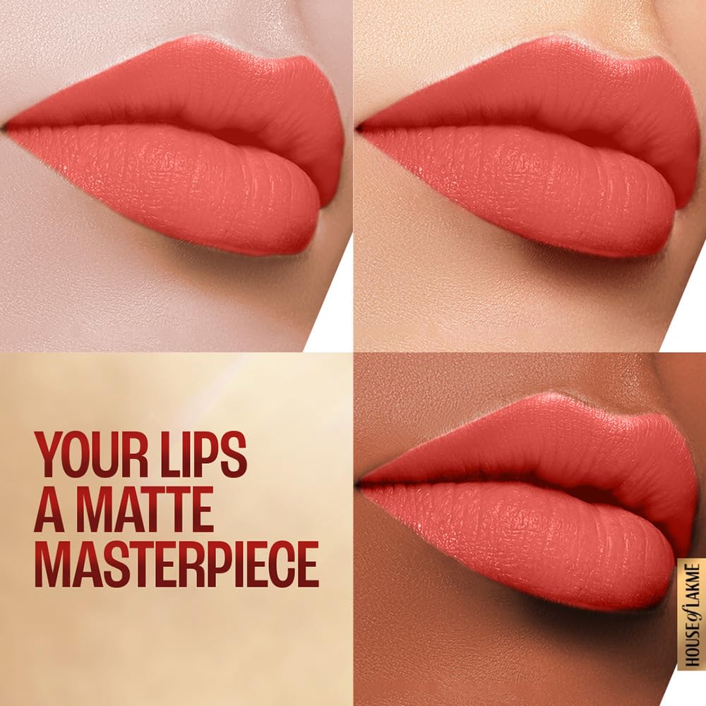 LAKMÉ Powerplay Priming Matte Lipstick, Smooth Matte Finish, Lightweight Lipstick, Smudgeproof, Lasts 16hrs, Hydrates Lips, Coral Date, 3.6g