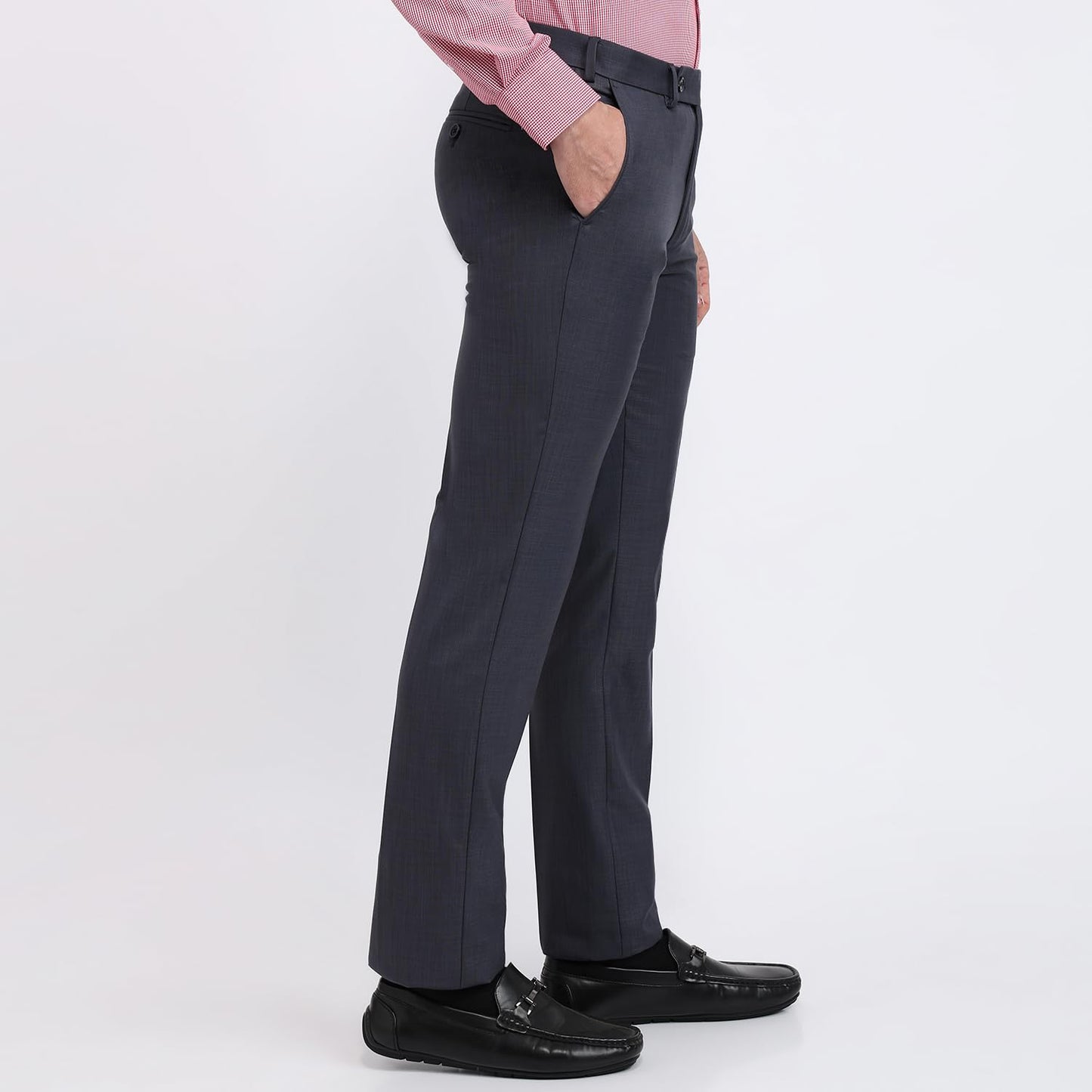 Park Avenue Men Slim Fit Solid Pattern Poly Viscose Blend Flat Front Formal Trouser Dark Blue
