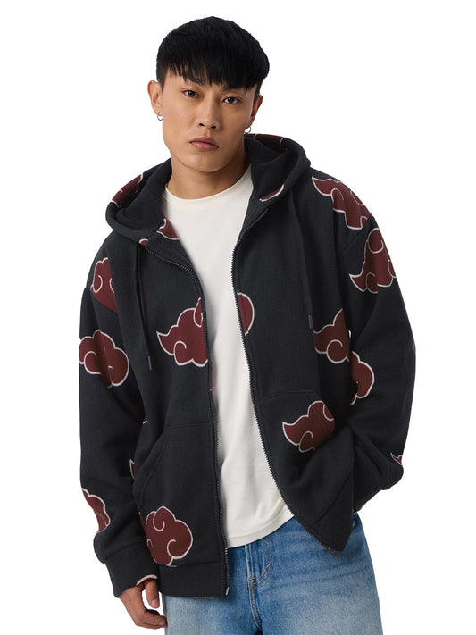 The Souled Store Naruto Shippuden: Dawn Of Akatsuki Men and Boys Long Sleeves Hooded Neck Zipper Front Polyester Oversized Hoodies