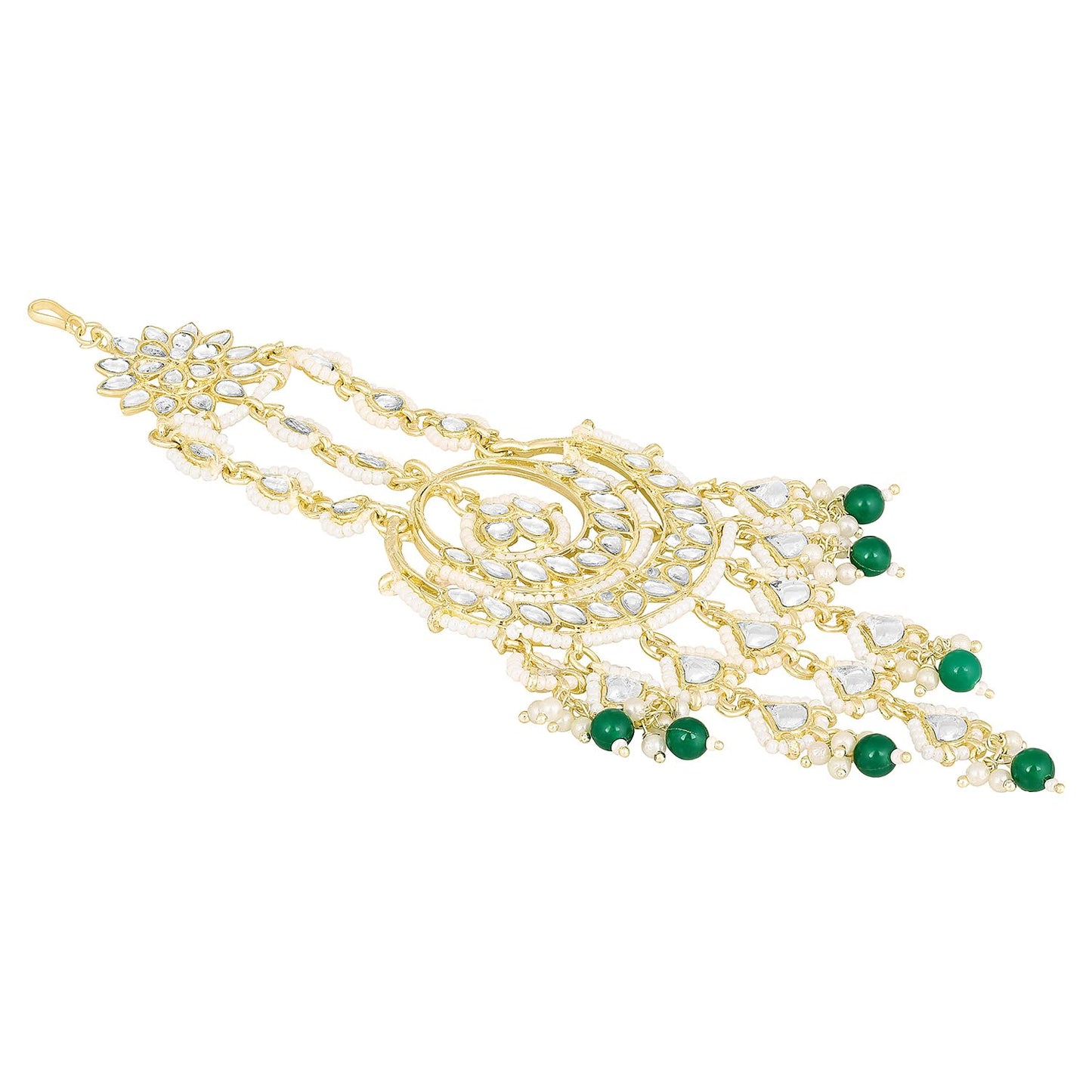 Peora Gold Plated Green Kundan Studded Paso Maangtikka Jhumar Ethnic Stylish Fashion Jewellery Gift for Women & Girls