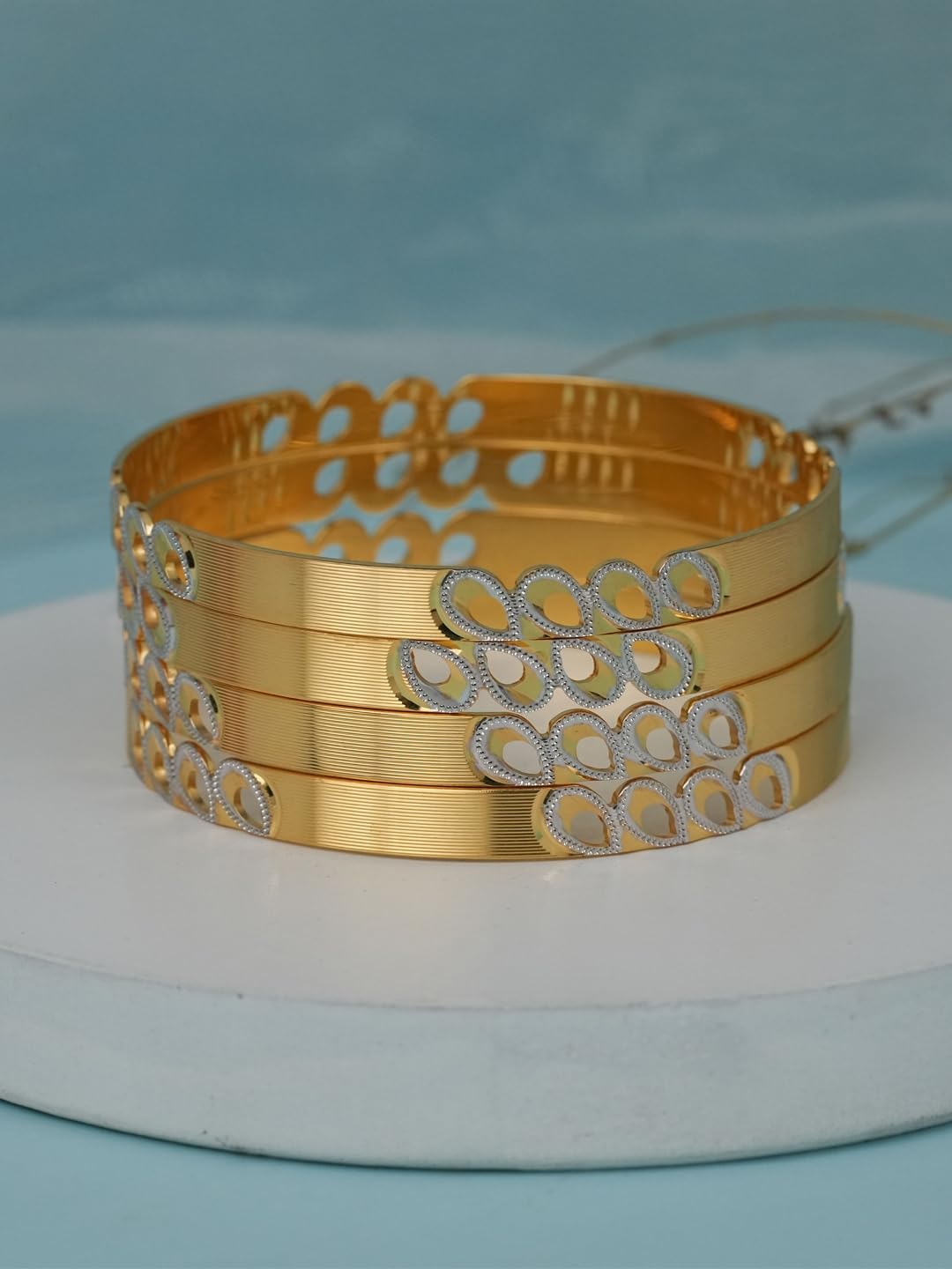 CYGNI BANGLES Elegant Gold-Plated Bangles for Women Traditional Design Jewelry (Set of 4)_(F4-B-124-2.8)