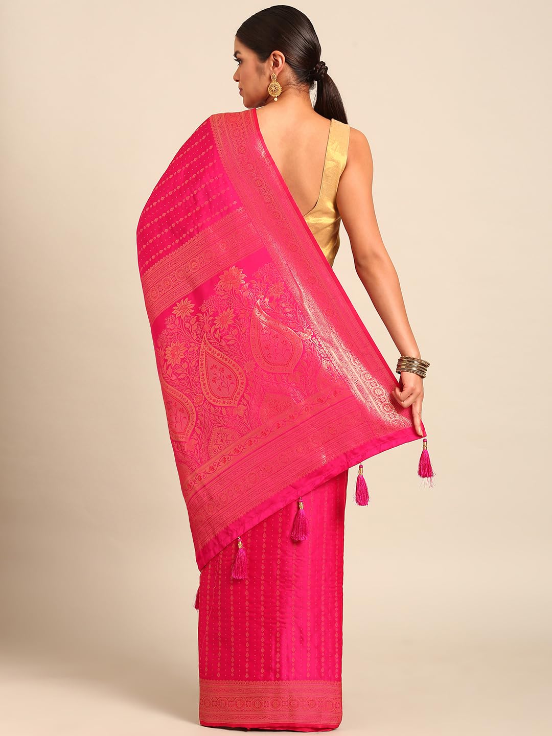 MOHEY Rani Art Silk Zari Weave Saree for Women