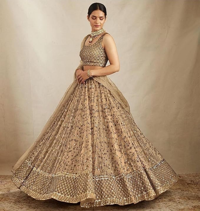 BRAVASILK Women's Net Embroidery Lehenga Choli With Net Dupatta