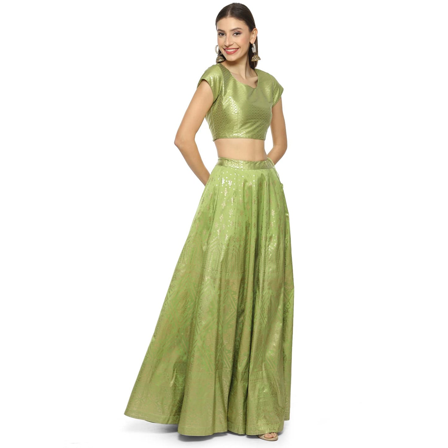 BIBA Women Poly Tafetta Lehenga Choli Readymade Light Green 3Xl