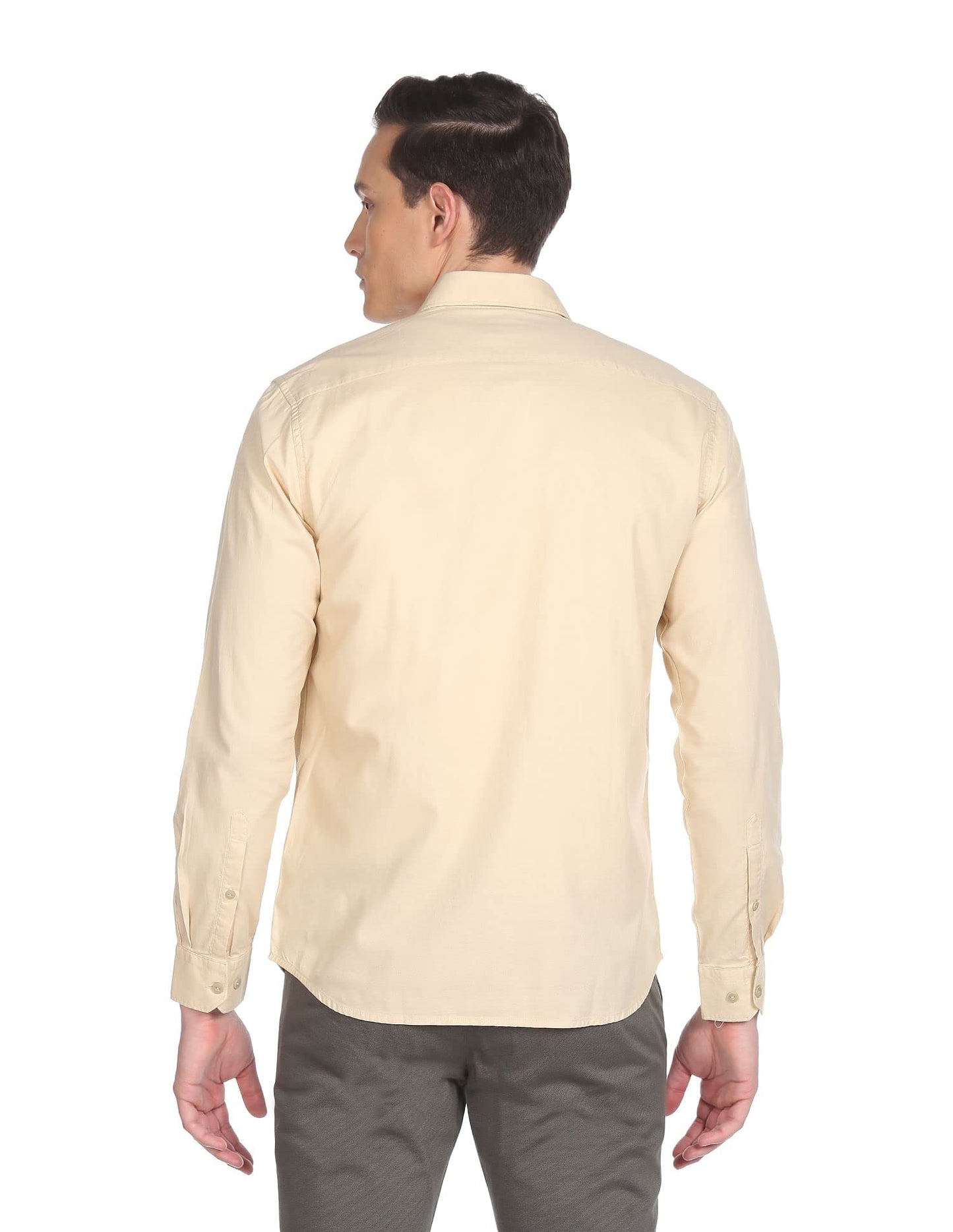 Arrow Men's Solid Slim Fit Button Down Shirt (A22FSBEASSH1492002_Beige 44)