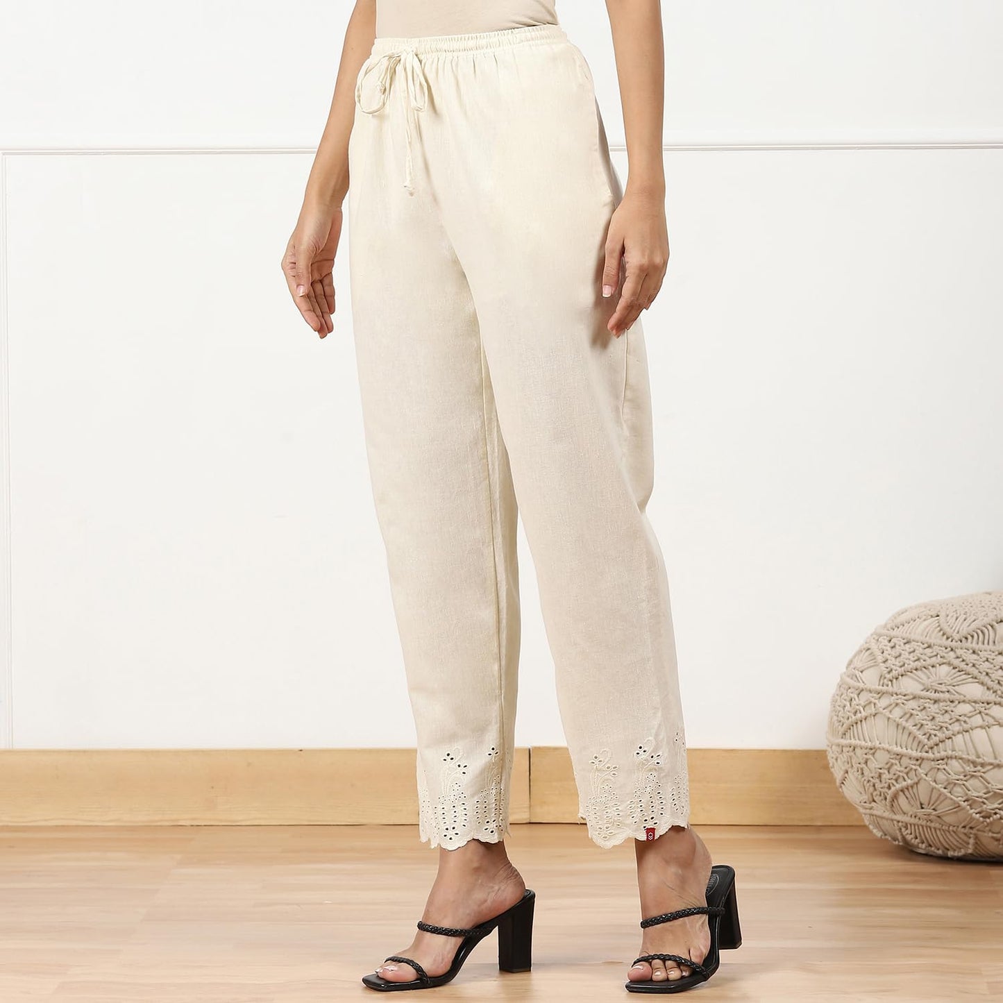 BIBA Women Mid Rise Solid Straight Bottom WEAR(Bottom W16946_Natural_L)