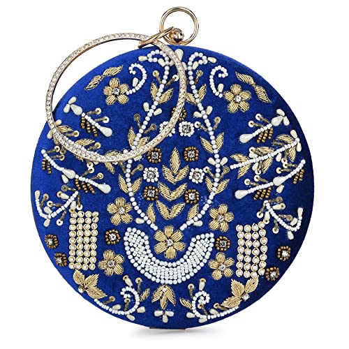 For The Beautiful You Blue Embroidered Women's Clutch (412)