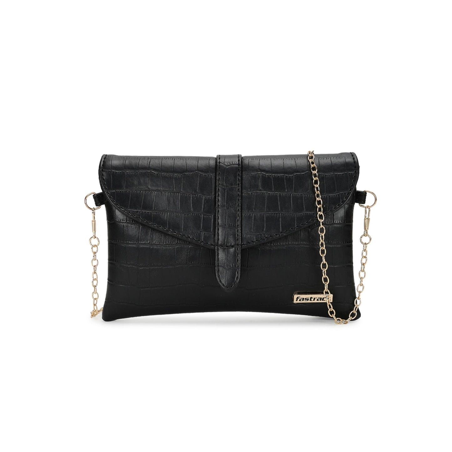 Fastrack Croc Textured Structured Sling Bag for Women, Girls and Ladies | with Detachable Gold-Toned Chain Strap & Button Closure | Slings for Casual Carry