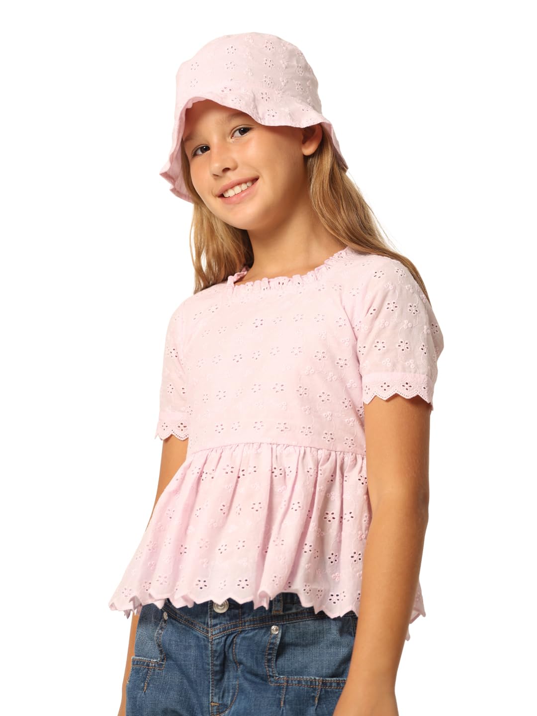 VERO MODA Girls Solid Cotton Pink Peplum Top