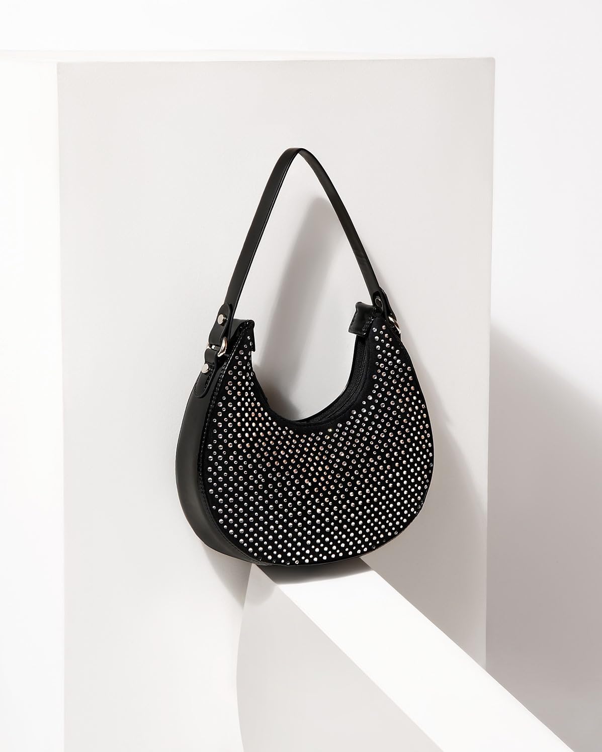 KLEIO Rhinestone Embellished Moon Shaped Shoulder Bag