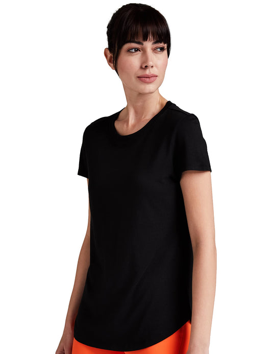 Van Heusen Women Round Neck Lounge Regular Fit T-Shirt - Modal Cotton - Short Sleeve, Superior Drape, Long Length_55403_Black_Large