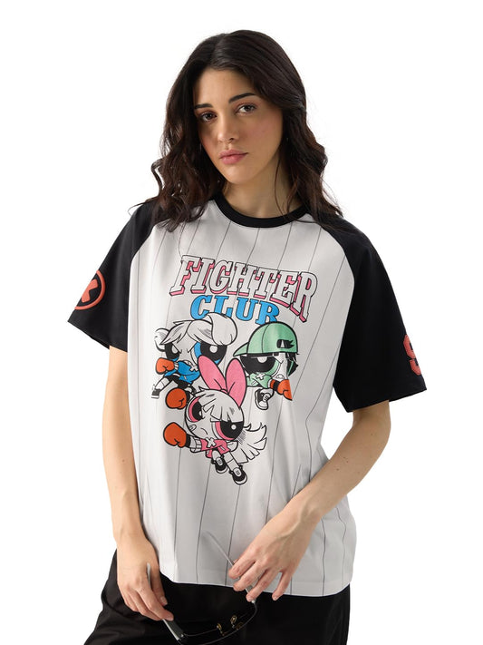 The Souled Store Official Powerpuff Girls: Fighter Club Women and Girls Short Sleeve Round Neck Multicolor Graphic Printed Cotton Oversized T-Shirts