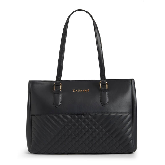 Caprese Sunny Tote Medium Bag for Women with Multi-Compartment & Comfortable Straps | Ideal for 16 inch Laptop Bag | Stylish, Durable Design for Work, Travel, Shopping, Essentials & Daily Use (Black)