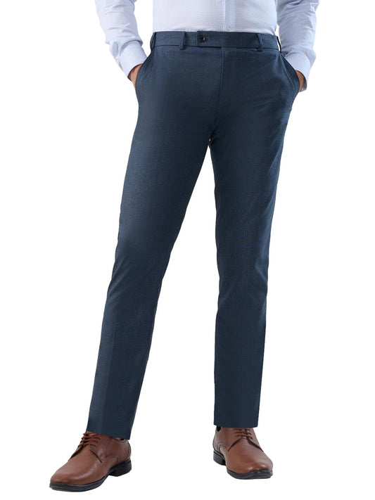 Raymond Men’s Slim Fit Formal Trousers, Polyester Blend, Flat Front, Checked Design, Office Wear | Dark Blue