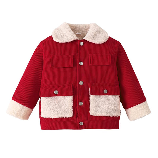 Hopscotch Boys Full Sleeves Red Sherpa Collar Corduroy Jacket For Ages (4-5 Years)