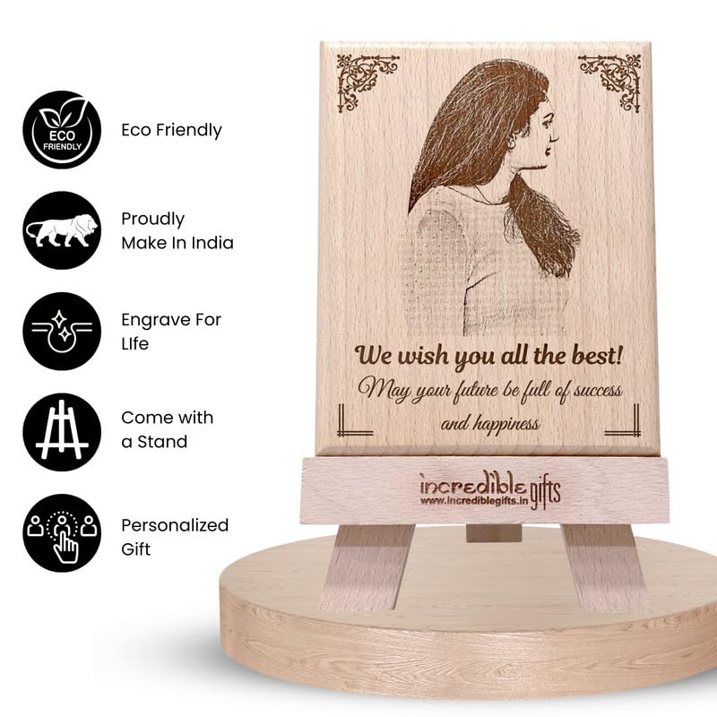 GFTBX Farewell Gift For Colleagues Or Boss - Personalized Engraved Rectangular Wooden Photo Frame With Photo Customized Gifts For Office Colleague (5X4 Inches, Wood), Tabletop