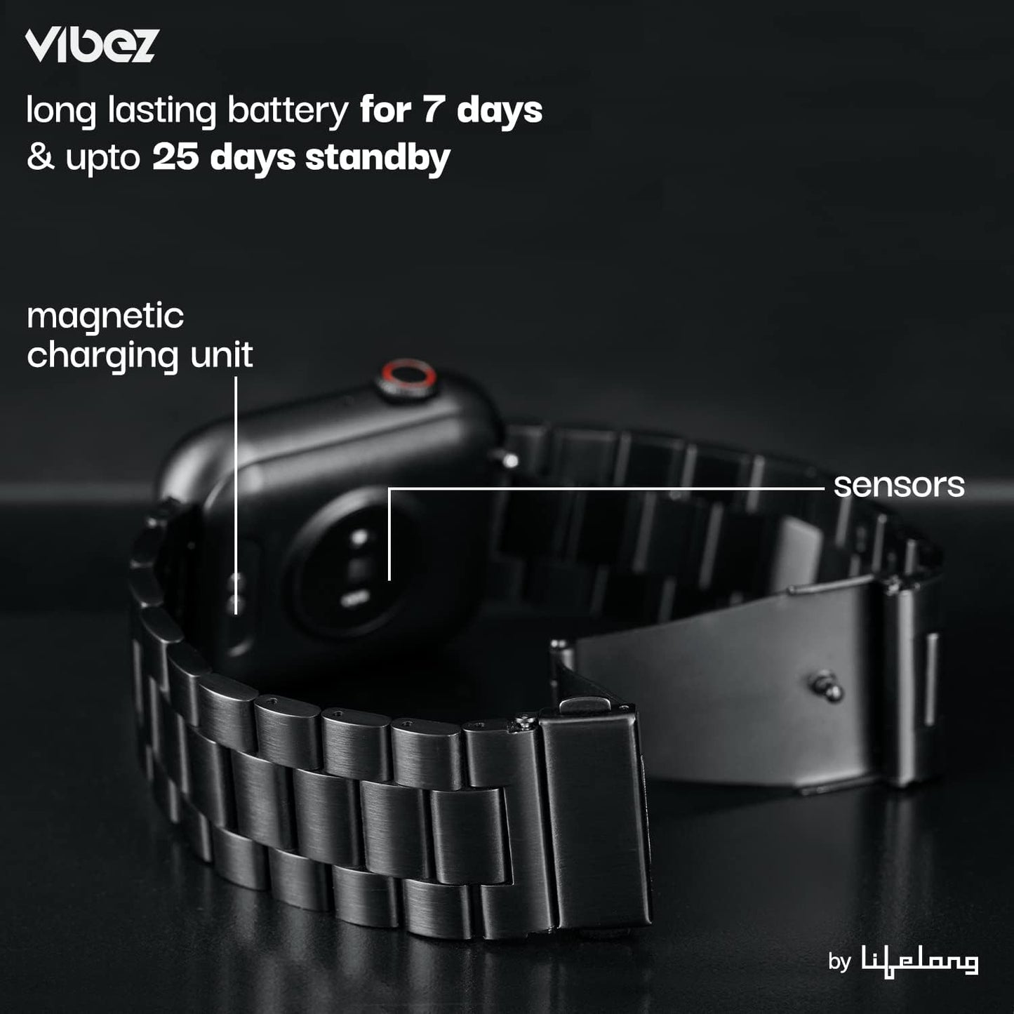 Vibez by Lifelong Hype Men Smartwatch with Bluetooth Calling|Multiple Straps (VBSWM306, 1 Year Manufacturer Warranty, Black)