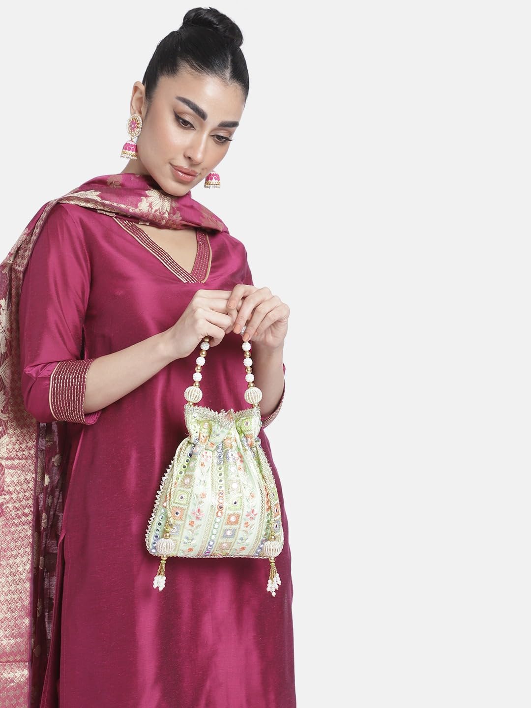 Peora Potli Bags for Women Evening Bag Clutch Ethnic Bride Purse with Drawstring (P53MNT)