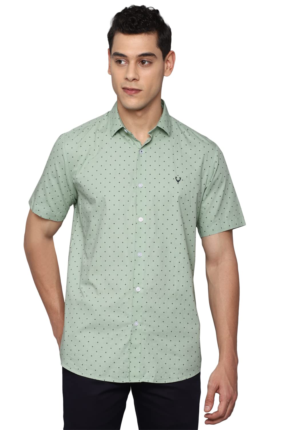 Allen Solly Men's Cotton Printed Fitted Shirt (ASSHQSPP035341_Green 40)