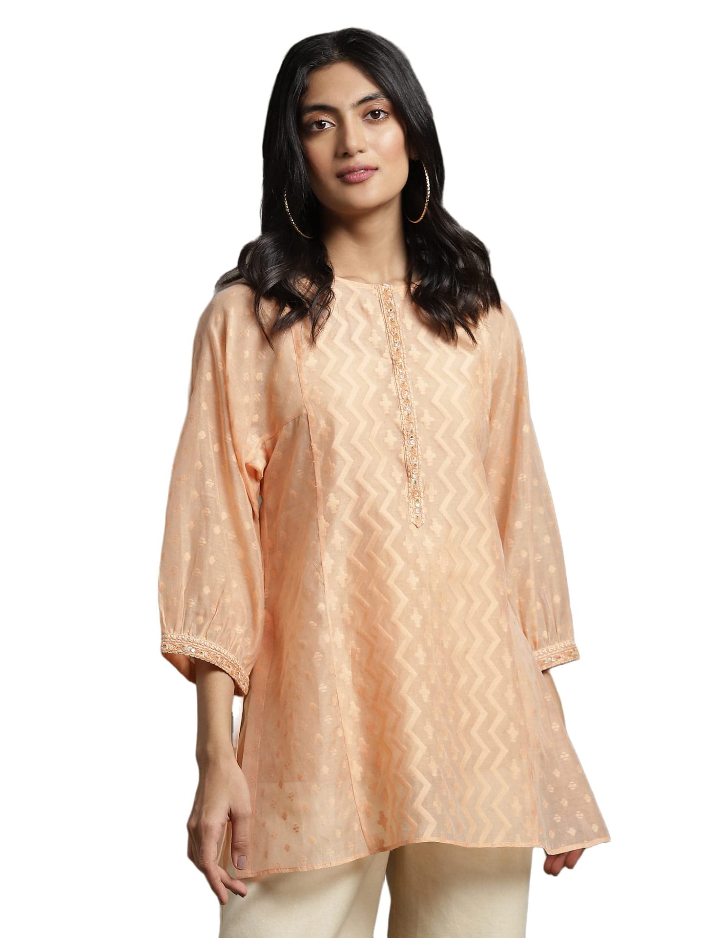 Ritu Kumar Peach Chanderi Cutwork Embroidered Kurti with Inner