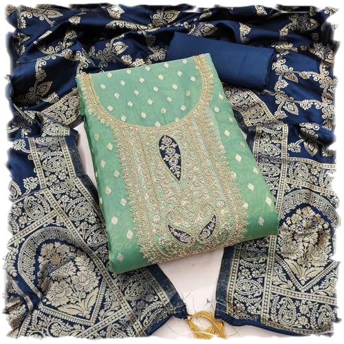 Leeli Peeri Designer Women's Simmer Silk Embroidery Work Unstitched Salwar Suit Dress Material