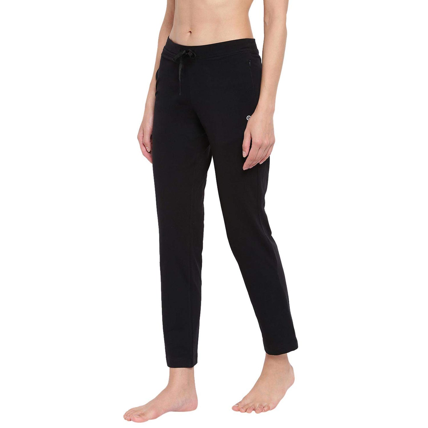 Enamor E014 Mid-Rise Straight Leg Lounge Pants for Women with Adjustable Drawstring and Zipper Pockets(E014_JET BLACK_M)