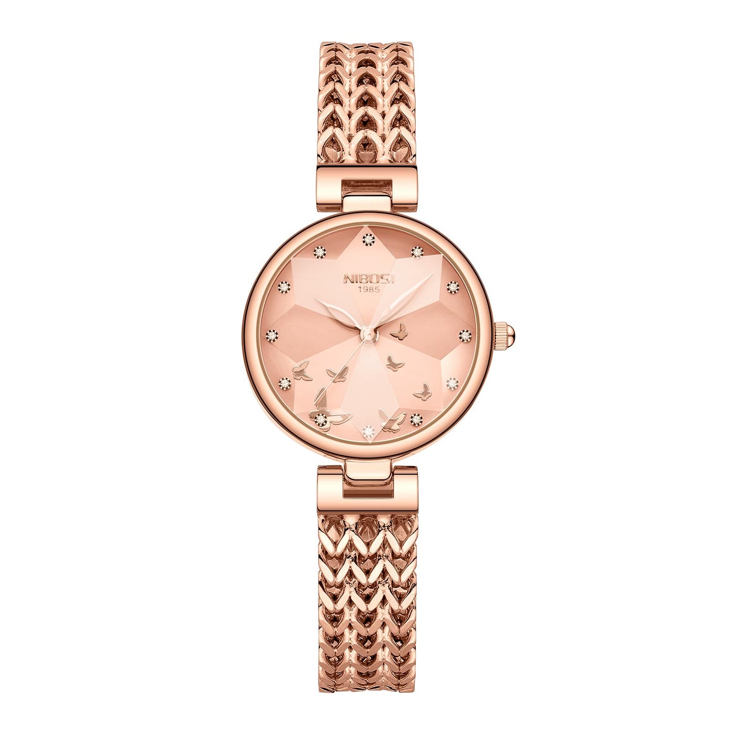 NIBOSI Watch for Woman Analog Quartz Rose Gold Stainless Steel Mesh Band Women Watches Stylish Diamond Wrist Watch Waterproof (Rose Gold-B)