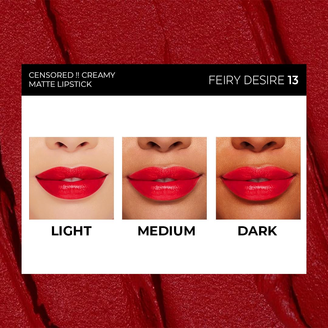 SOKU Censored Matte Long Lasting Lipstick for Women | Creamy Lipstick | Enriched with Jojoba Oil | Moisturising & Waterproof | Smooth Finish & Lightweight (Fiery Desire-13) - 4.2g